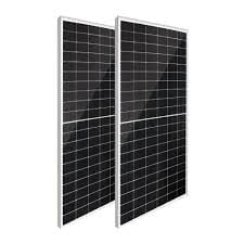 Two black solar panels with grid pattern positioned side by side