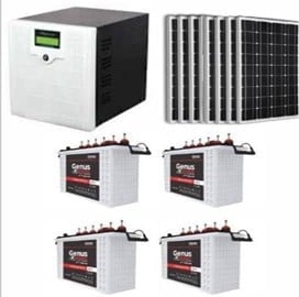 Solar power system components including inverter, solar panels, and battery storage units
