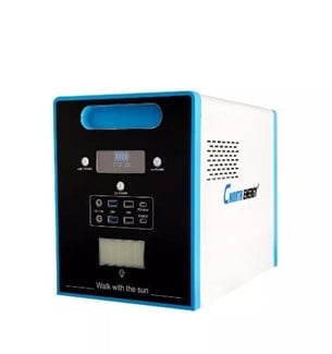 White and blue water ionizer machine with digital display and control buttons on black panel